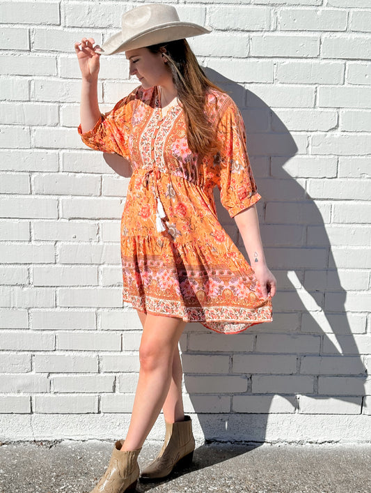 Floral printed button down dress