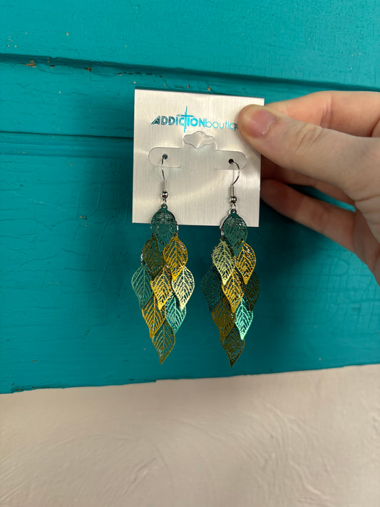 Green and Gold Leaves Lightweight Statement Earring