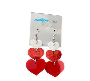 Red & White Heart Dangle earrings