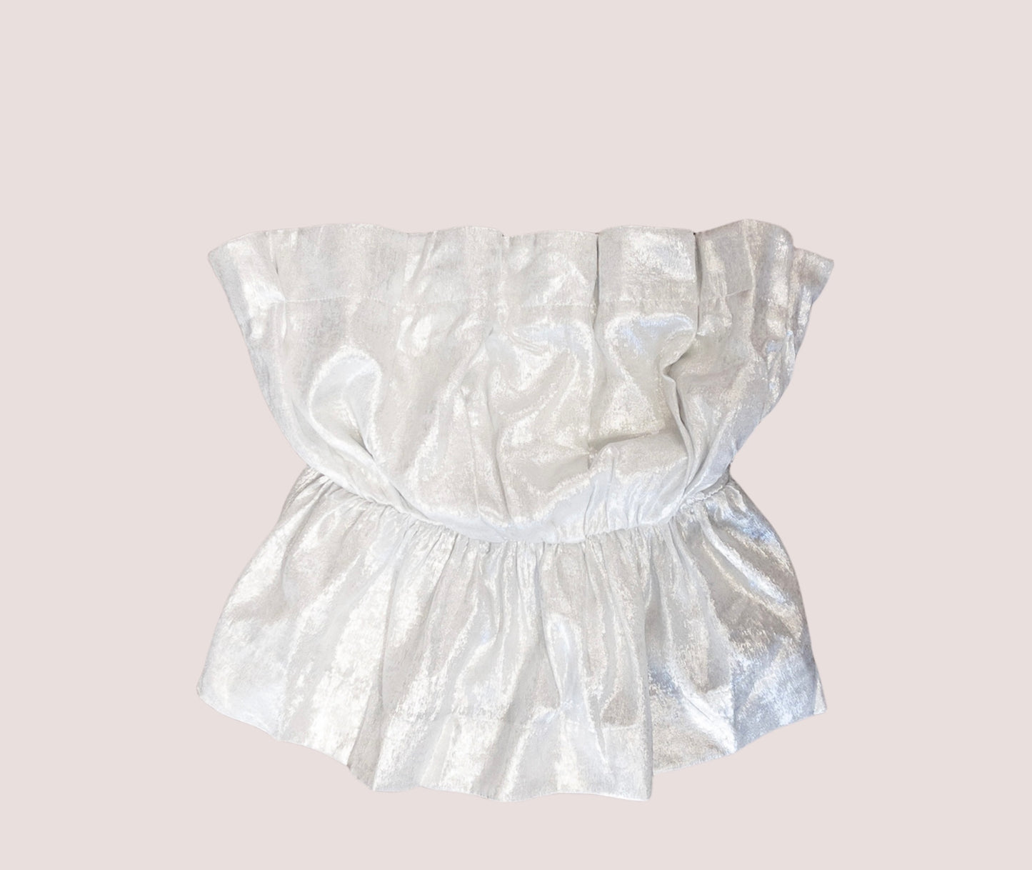 Silver strapless ruffle top