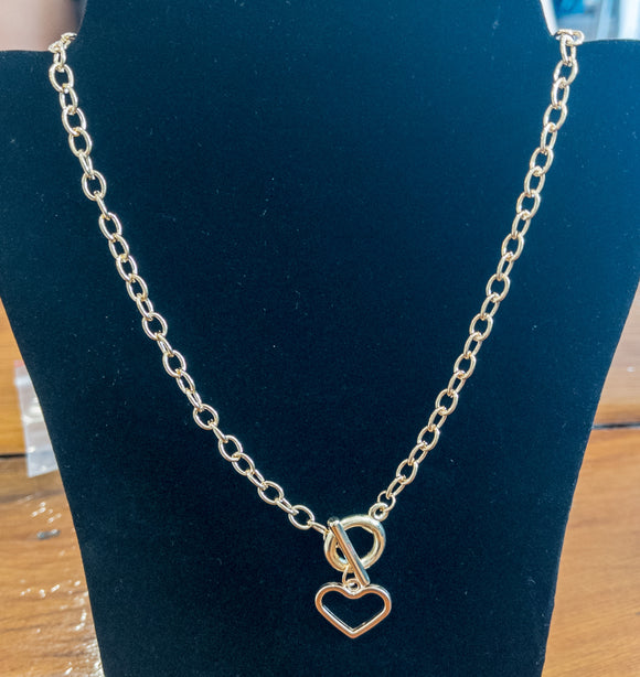 Gold heart toggle chain necklace