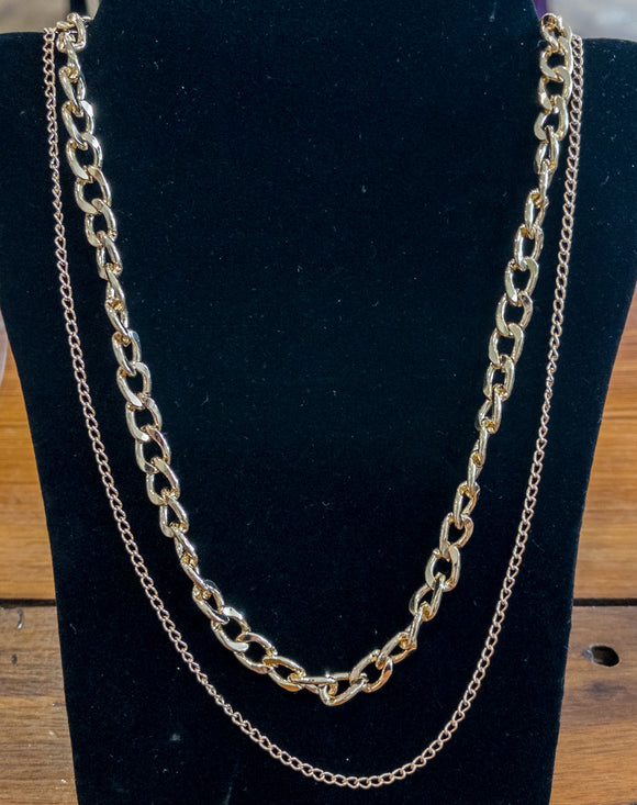 Gold double chain necklace