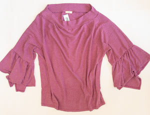 Purple Ruffle Sleeve Curvy Sweater