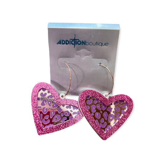 Leopard Pink Heart Earrings