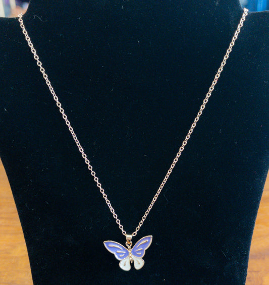 Gold purple butterfly necklace