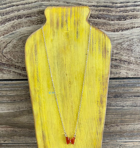 Gold coral glass butterfly necklace