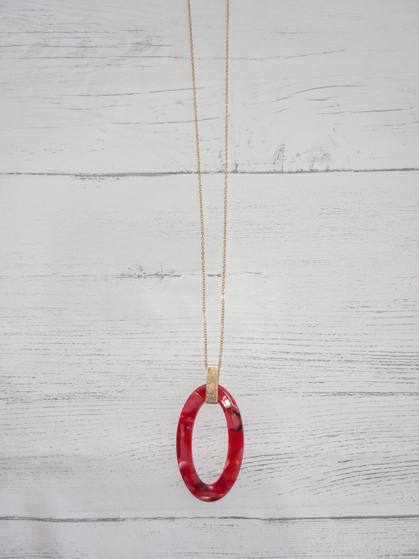 Red acetate oval long necklace