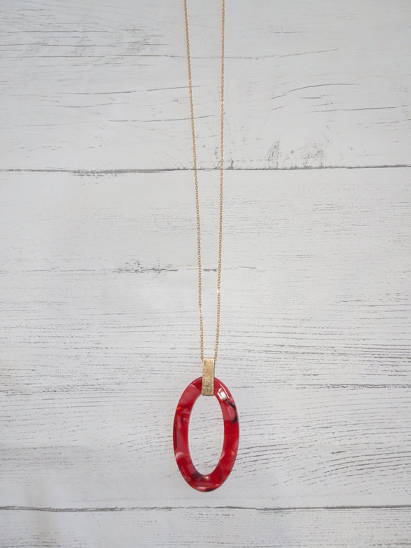 Red acetate oval long necklace