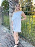 Shimmer one sleeve ruffle dress